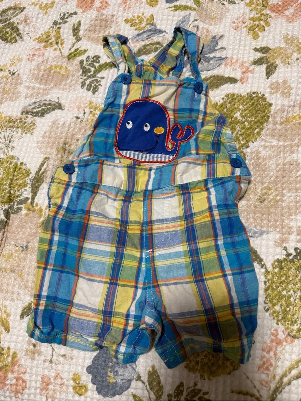Nursery Rhyme Blue and Yellow Plaid Whale Romper
